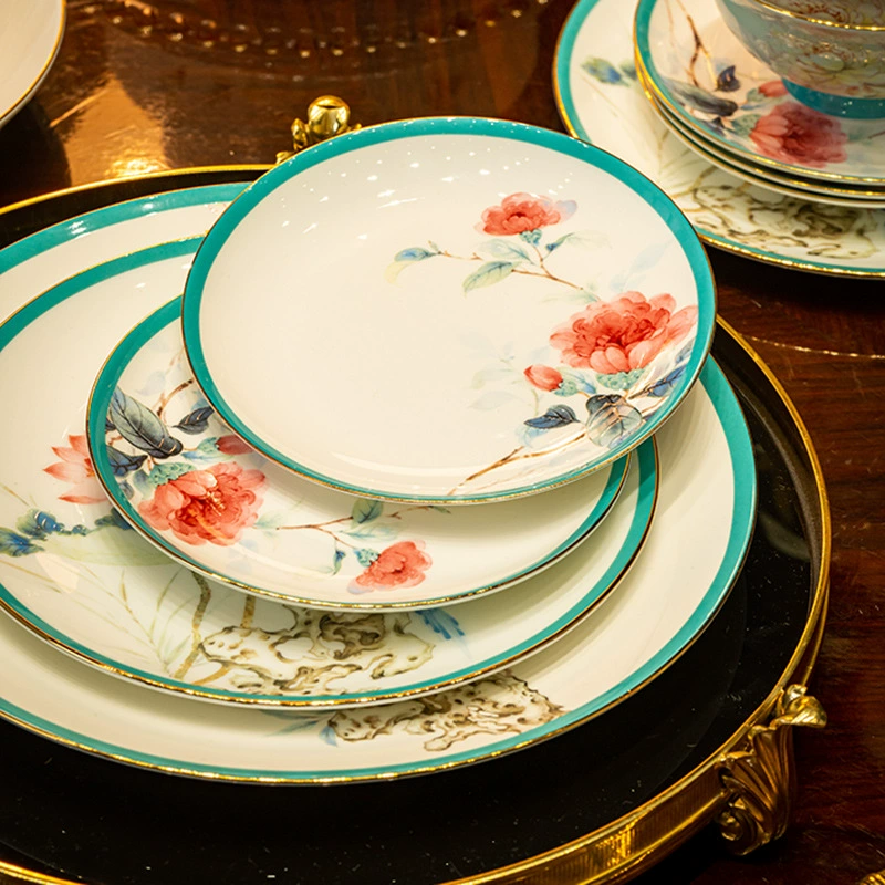 Двенадцать Богов Цветы керамическая посуда набор Jingdezhen Новый китайский стиль фарфорная посуда миска и набор тарелок свадебный приданое