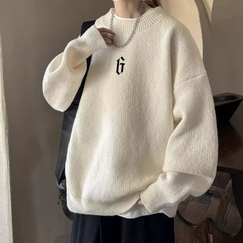 Demi-season knitted retro woolen sweater, high collar, increased thickness, plus size