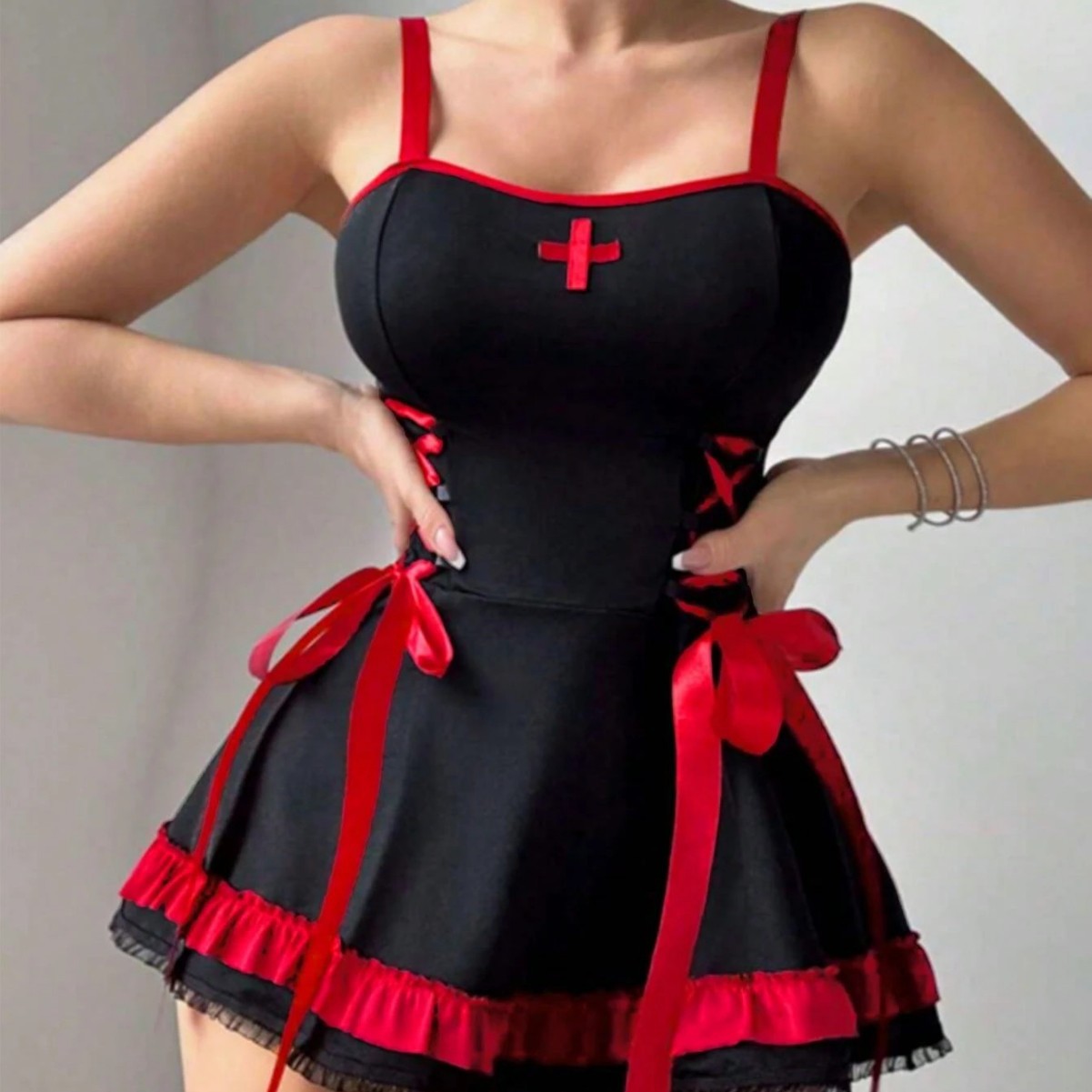 Aliexpress Supply European and American New Sexy Black and Red Female Role-Playing Nurse Sexy Uniform Sexy Underwear Set