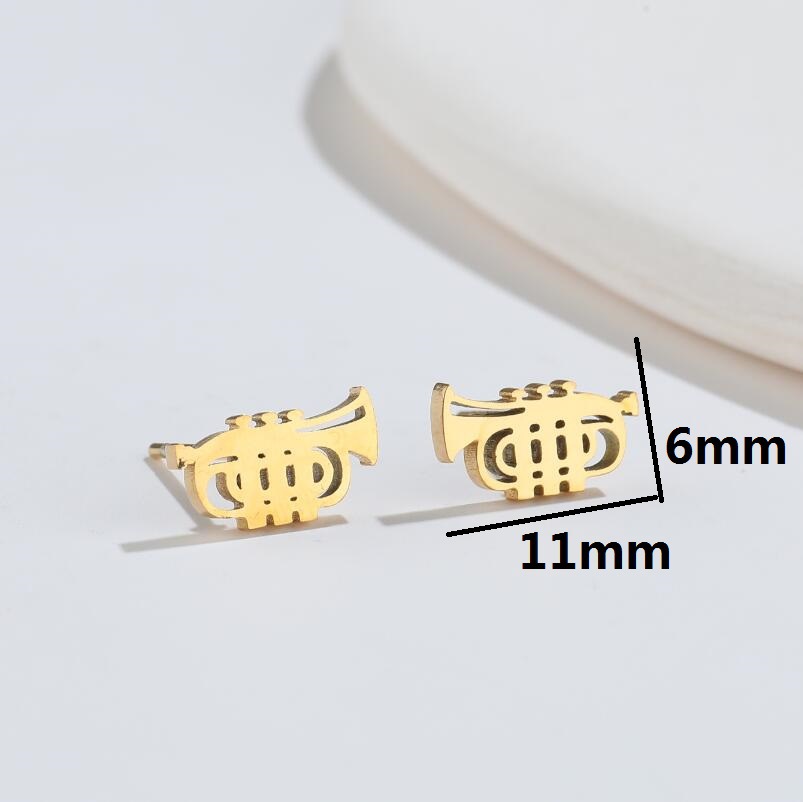 18K Gold, Real Gold Plated Plating Material PVD Coated 18K Gold Real Gold Plated Musical Instrument 304 Stainless Steel Fashion Waterproof Non Tarnish Ear Studs