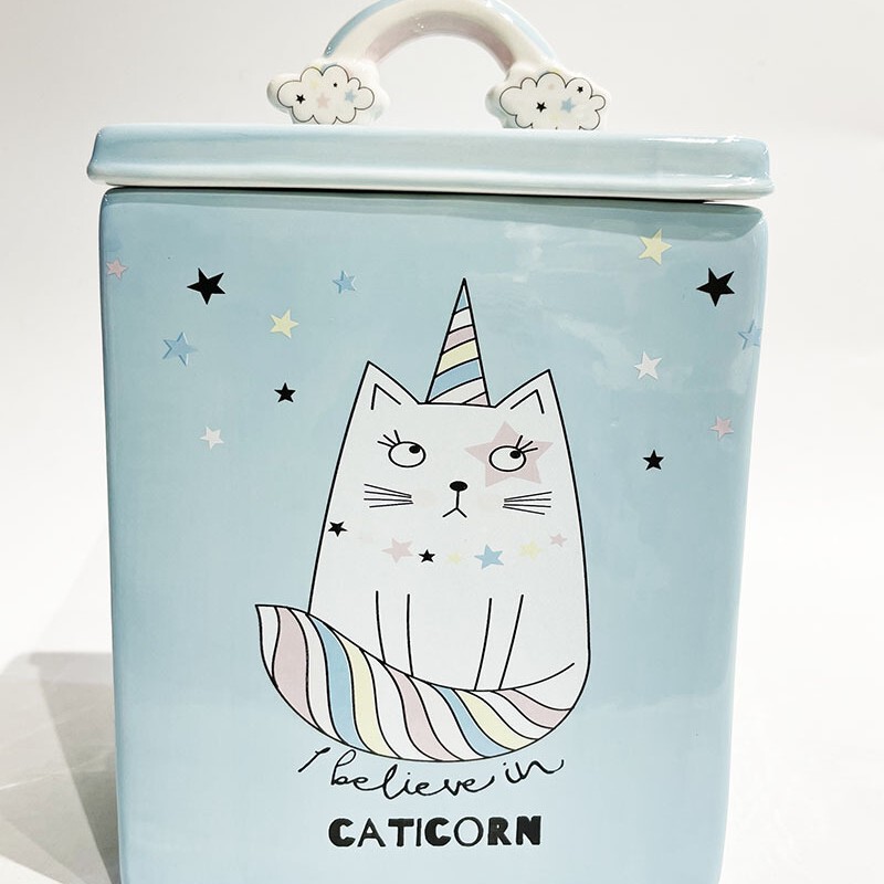 Manufacturer Produces Cartoon Unicorn Rainbow Bridge Square Storage Jar Candy Box Cat Decals Large Capacity Cookie Jar