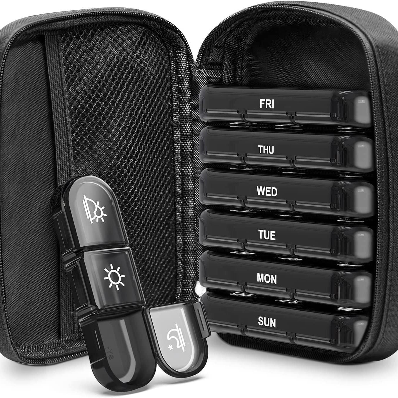 亚马逊拉链皮包药盒灰色28格笔记本便携皮包盒钱包式药盒采购大促