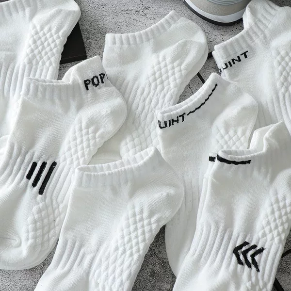 Cross-Border Socks Men's White Lettered Short Sports Socks Spring and Summer Sweat-Absorbent Breathable Student Boat Socks Basketball Socks Trendy