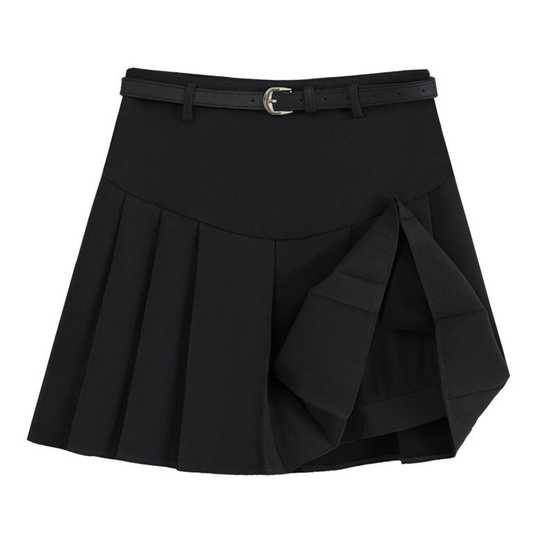 Women's Clothing Gray pleated skirt short skirt small high waist slimming skirt_voghion.com