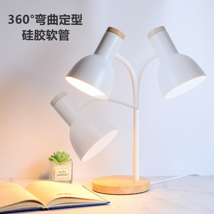 Lámpara de Mesa Nórdica que Protege los Ojos, para Escritorio de Dormitorio y Dormitorio Universitario, Minimalista, Lámpara de Noche para Cabecera, Lámpara de Madera en Colores Macaron para Chicas