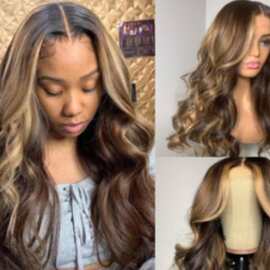 亚马逊跨境欧美新款wig中分渐变黄色长卷发女式大波浪假发 玫瑰网