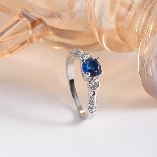 Cross-Border Hot-Selling European and American Sapphire Blue Micro-Encrusted Diamond Ring, Elegant and Elegant Ring, Women's High-End Finger Ring Bracelet