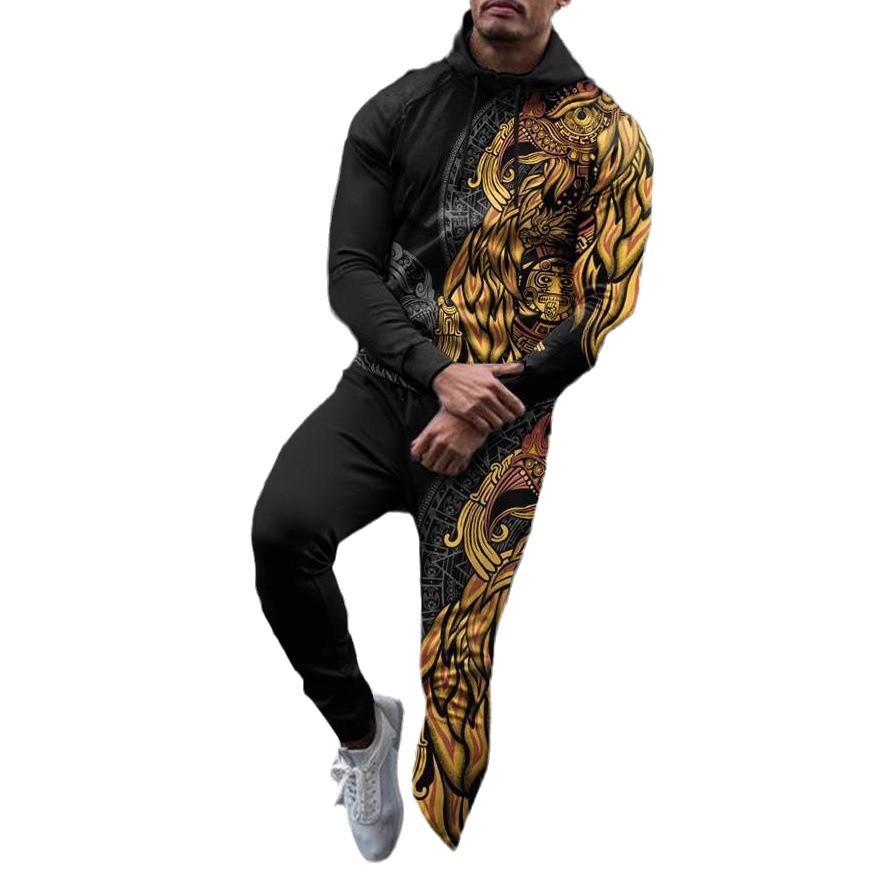 Tuta sportiva autunno e inverno moda colore bloccato casual felpa con cappuccio stampata in 3D pantaloni set due pezzi uomo_voghion.com