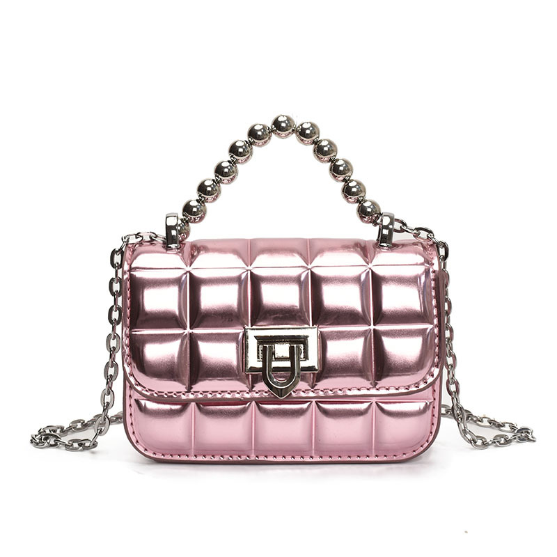 Bolso de hombro para niños y niñas de color sólido, bolso de cadena de bebé brillante de charol de moda 2025 nuevo mini bolso para niños