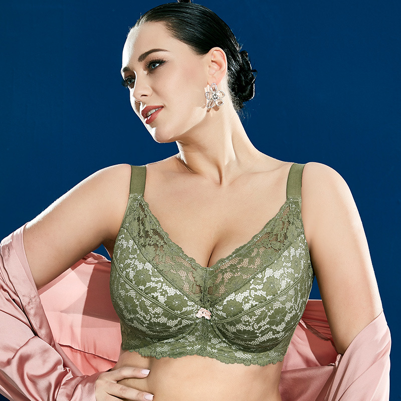 超薄款内衣文胸软钢圈胖mm蕾丝收副乳全罩杯防下垂大胸显小