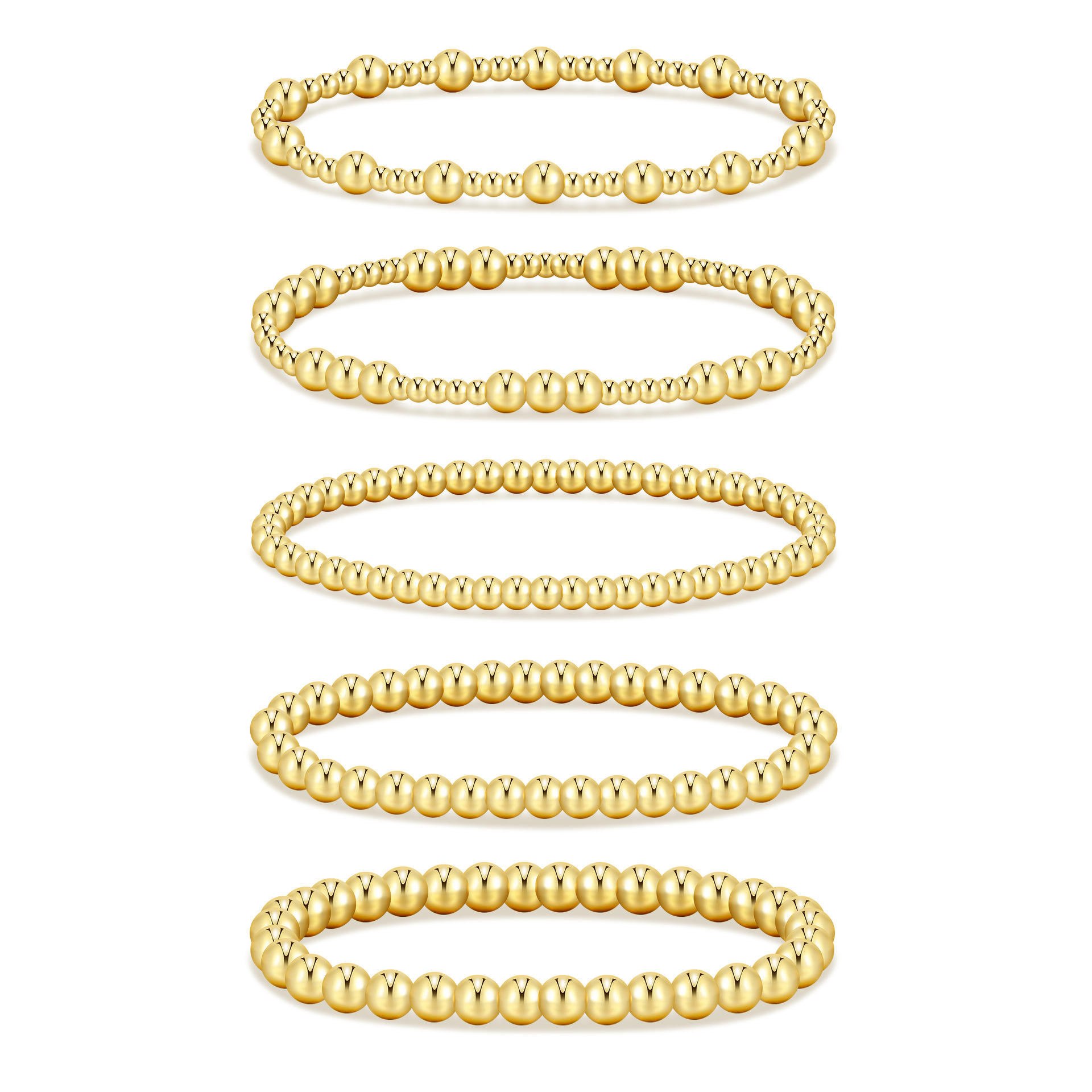 Amazon venta caliente pulsera de cuentas de oro real pulsera elástica galvanizada simple Europa y América 5 piezas conjunto de pulsera de cuentas