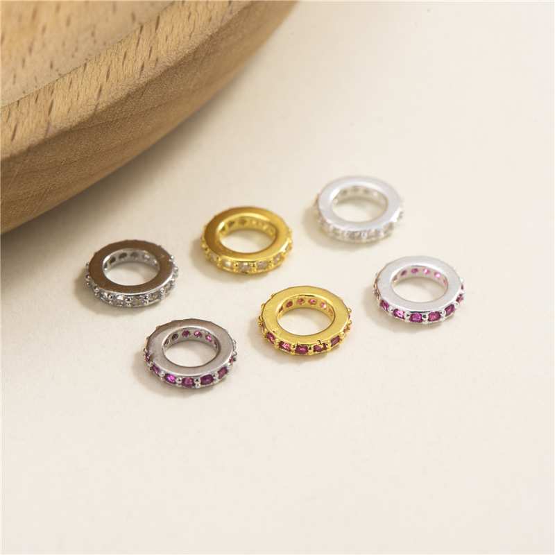 S925纯银隔珠镶钻彩色锆石垫片隔片DIY手工串珠珍珠手链隔珠配件