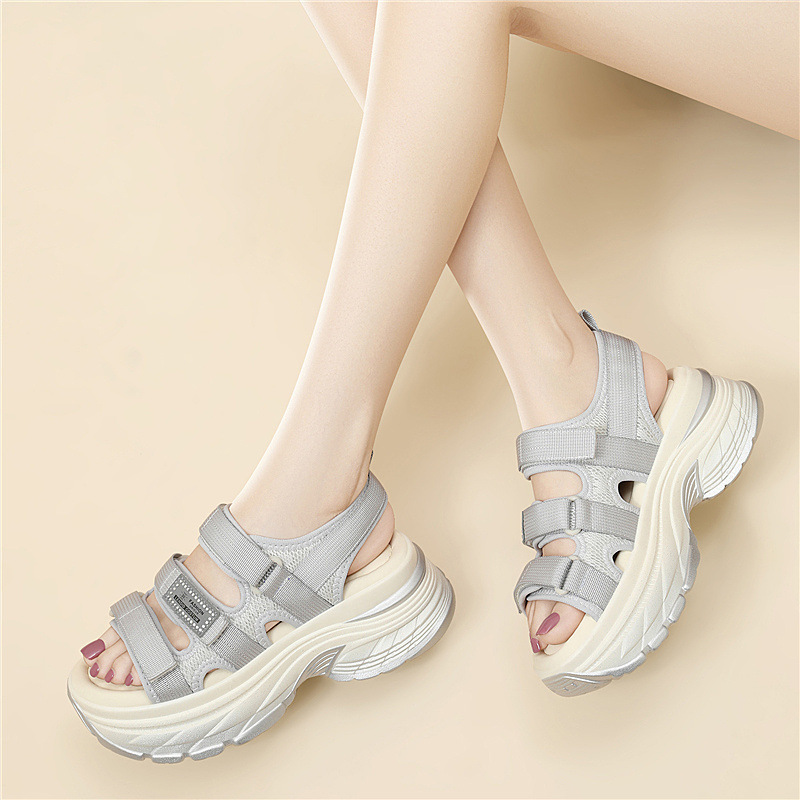 Sandal thể thao nữ đế dày quai dán 2026 — 6117 Da đen, 6117 Xám chi tiết 7