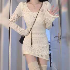 感镂空针织连衣裙子春装女辣妹短裙设计感小众波西米亚风夏季女装