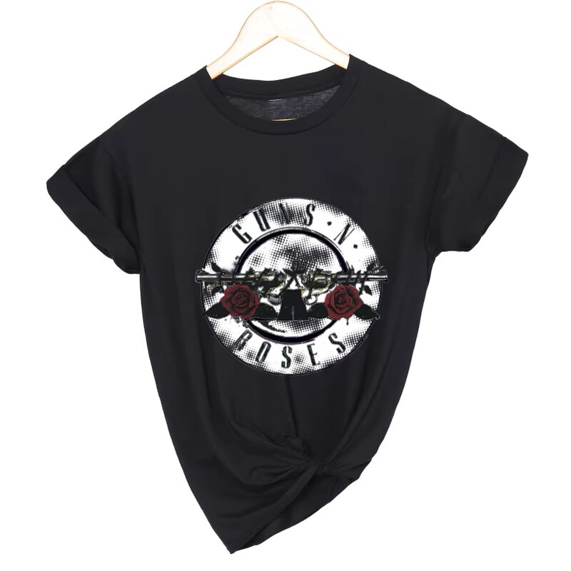 【Cross-Border European Size】Guns N' Roses Rock Band Women's Printed Street T-Shirt Women's Punk Summer Top