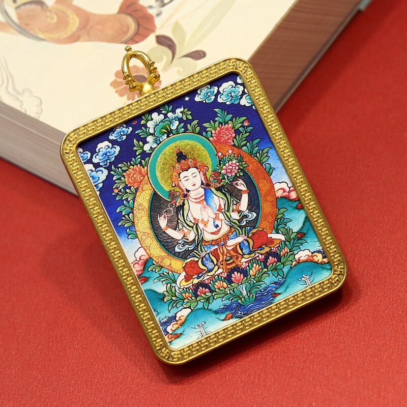 西藏唐卡手绘描金唐卡彩绘八大守护吊坠合金盒随身厂家批发吊坠|undefined