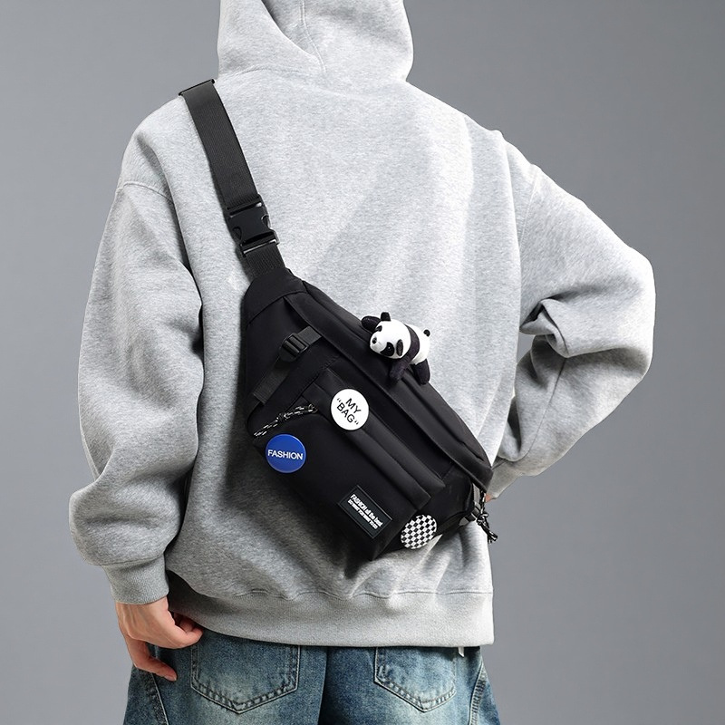 Trendy Crossbody Bag for Men Street Fashion Chest Bag Japanese Casual Waist Bag Portable Bag Trendy Versatile Workwear Cycling Bag