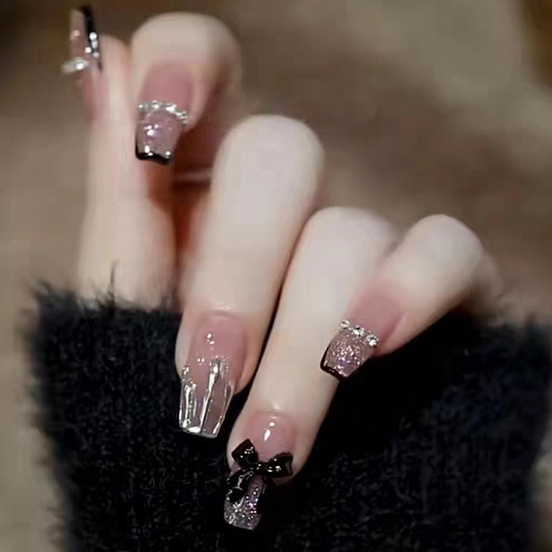 European and American Style Manicure Pieces Wearable Nails Removable Nails Black Dark Hottie Long Finished Product Wholesale Bow European and American Style Manicure Pieces Wearable Nails Removable Nails Black Dark Hottie Long Finished Product Wholesale Bow