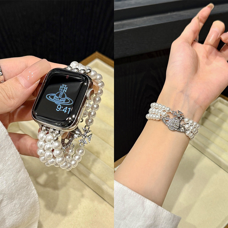 Suitable for Apple Watch S10 Strap Queen Mother Three-Row Pearl Small Fragrance Wristband Applewatchs9875 Female