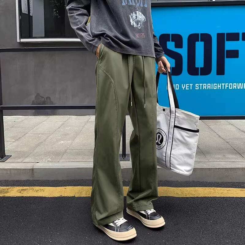 Summer Thin Ice Silk Quick-Dry Pants in Navy Blue, Casual Flared Pants with Cleanfit Design and Straight-Leg Style Summer Thin Ice Silk Quick-Dry Pants in Navy Blue, Casual Flared Pants with Cleanfit Design and Straight-Leg Style