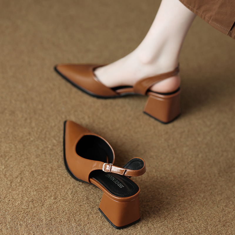 6001-6 얕은 입 발가락 샌들 슬립 온 2025 싱글 슈즈 여성용 다용도 두꺼운 굽 뒷면 통근 샌들