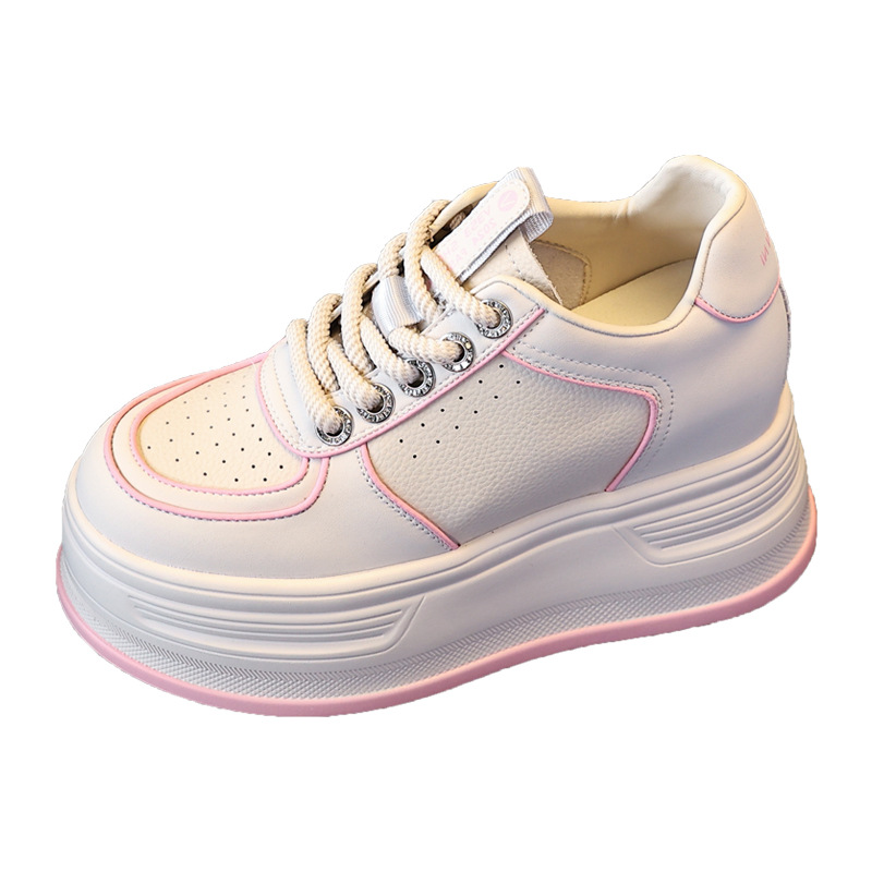 Giày sneaker nữ đế dày phối màu tăng chiều cao — Màu trắng be