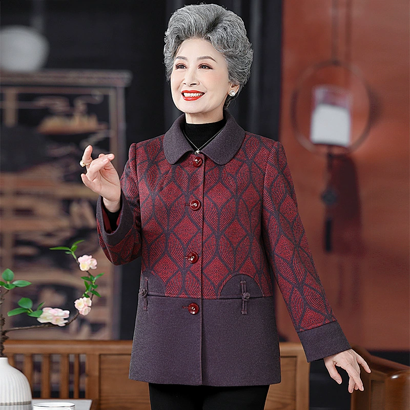 Мама весеннее шерстяное пальто короткое 2024 новое универсальное шерстяное пальто для женщин среднего и пожилого возраста, кардиган для бабушки