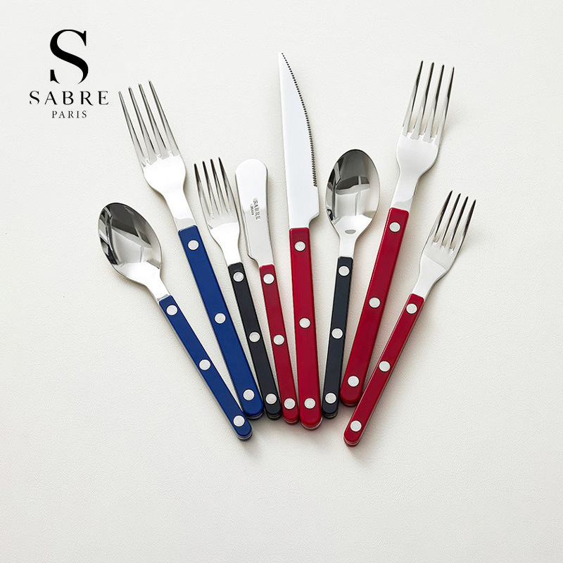 Spot! French Sabre Paris Colorful Bright Noodles Western Tableware Bistro Knife, Fork and Spoon 4 Piece Set Retro French Style