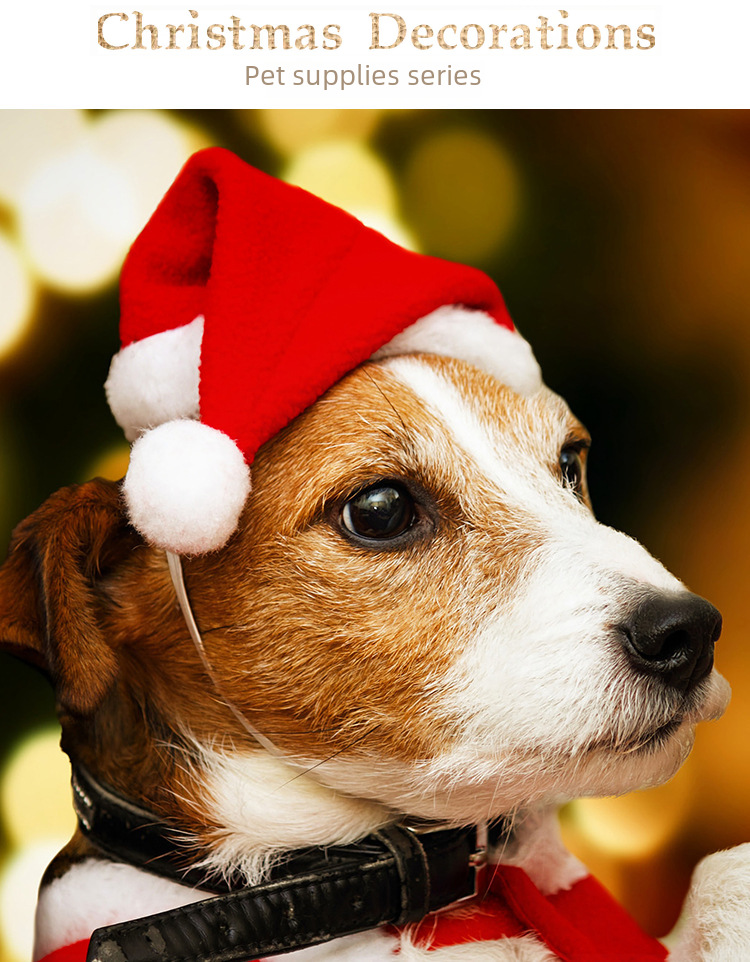 Howe Bei nouvelles décorations de Noël chapeau de Noël pour animaux de compagnie chapeau de chien chapeau en peluche rouge chapeau pour animaux de compagnie vêtements_voghion.com