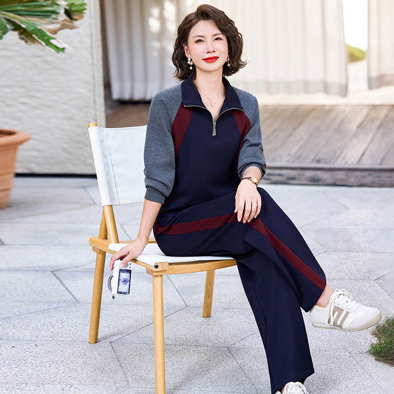 Mom's Autumn Clothing Suit Sports and Leisure New Style 40 and 50 Middle-Aged and Elderly Women's Two-Piece Spring & Fall Sportswear for Women Mom's Autumn Clothing Suit Sports and Leisure New Style 40 and 50 Middle-Aged and Elderly Women's Two-Piece Spring & Fall Sportswear for Women