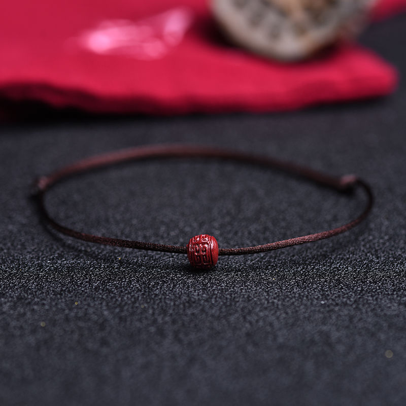 Cinnabar Brown Rope Anklet Simple Gift for Men and Women Couples Amethyst Sand High Content Cinnabar Red Hand Rope New Year Gift