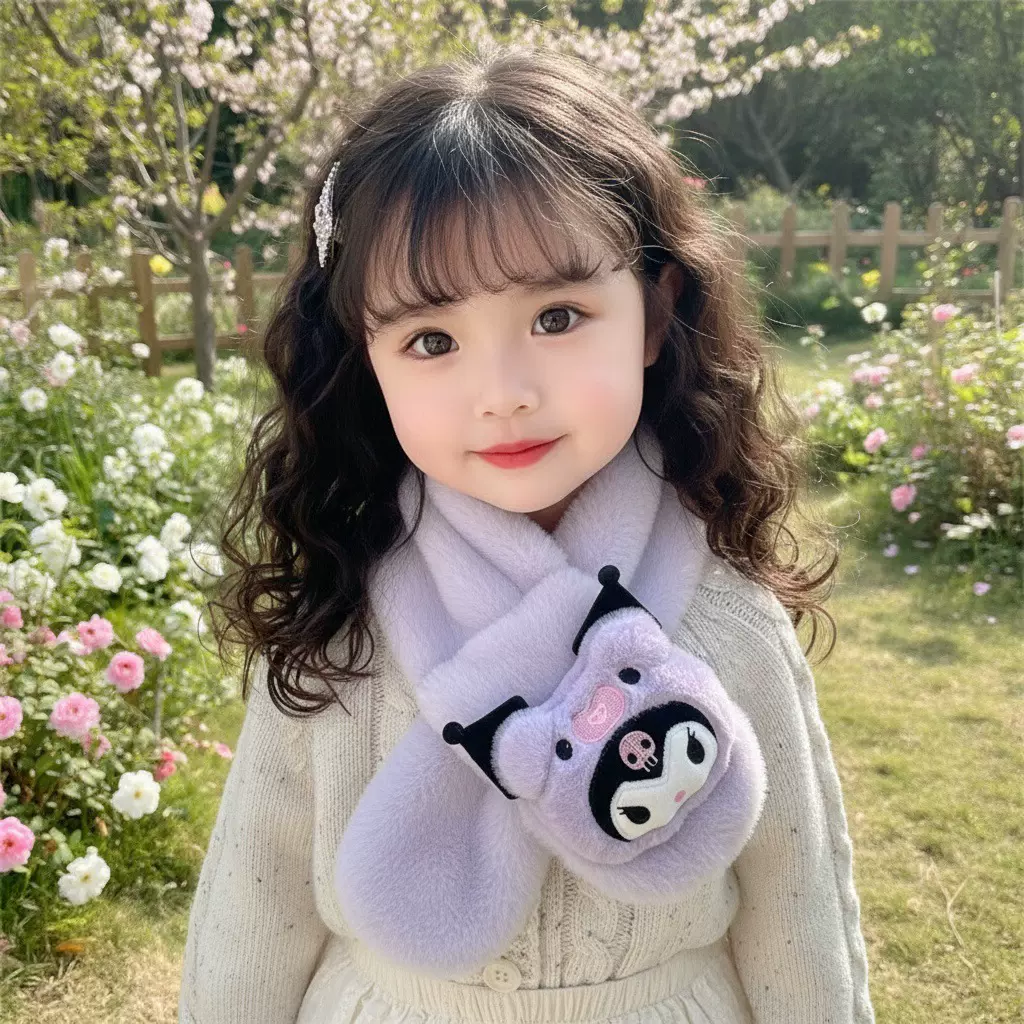2025新款儿童围巾秋冬毛绒宝宝围巾亲子仿兔毛围脖卡通围巾儿童