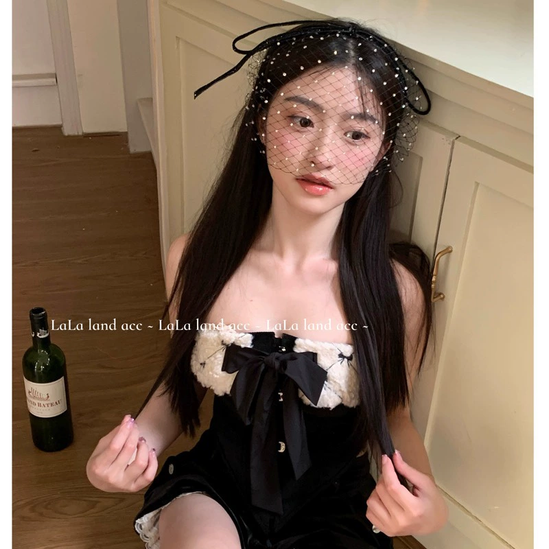 Черный французский винтажный свадебный вуаль закрывает лицо сетчатый обруч для волос Advanced Чувство головного убора Хэллоуин фото реквизит