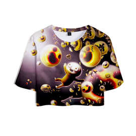 2022跨境新款happy game开心游戏 3D数码彩印女装露肚脐短袖T恤夏