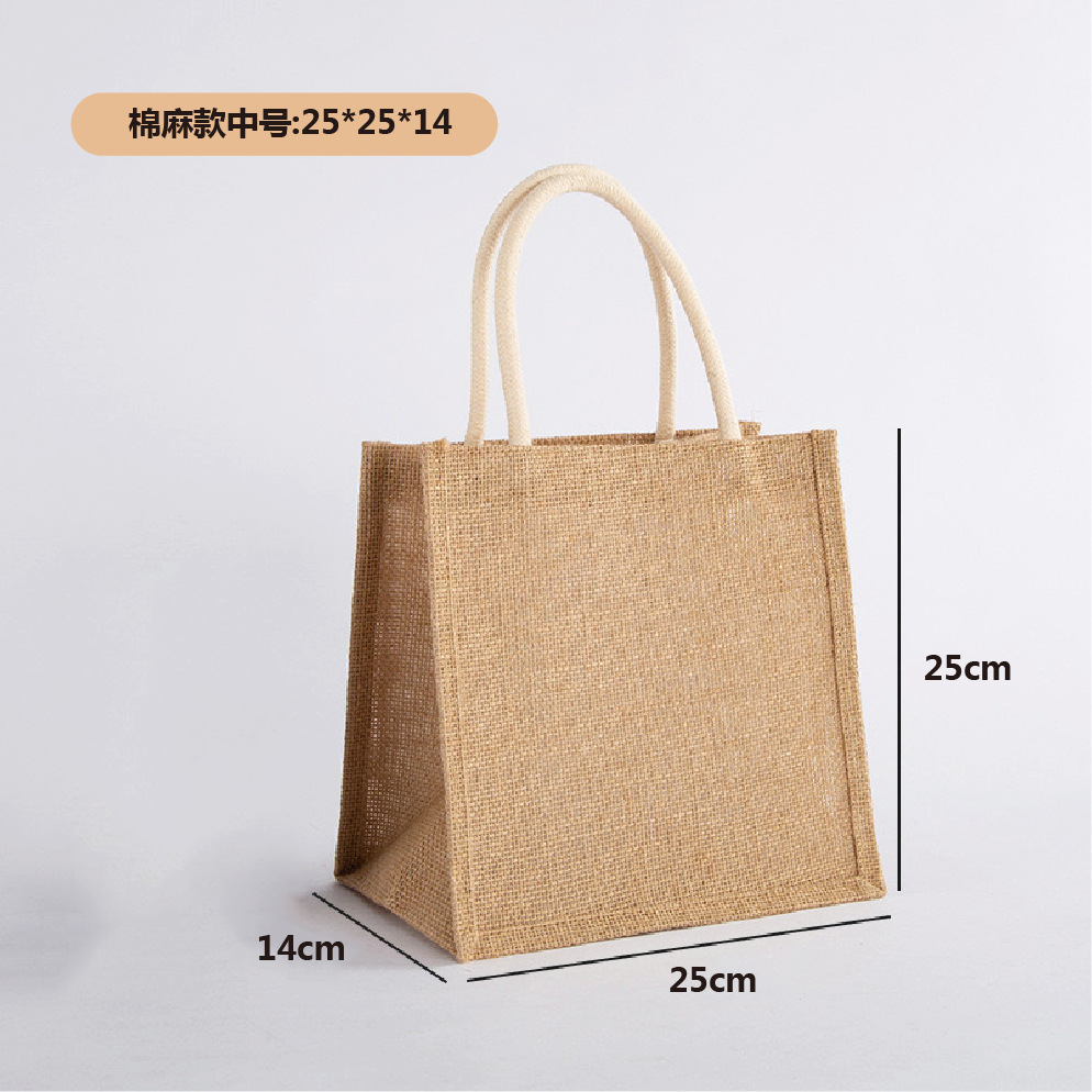 Spot bolsa de lino portátil con núcleo en blanco publicidad publicidad bolsa de lino de imitación patrón de impresión en color personalizado personalizado