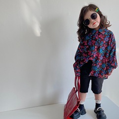 2022 Spring Korean Style Girls' Fashion Full Print Floral Ski Spun Shirt Top + Trousers (Purchased Separately)