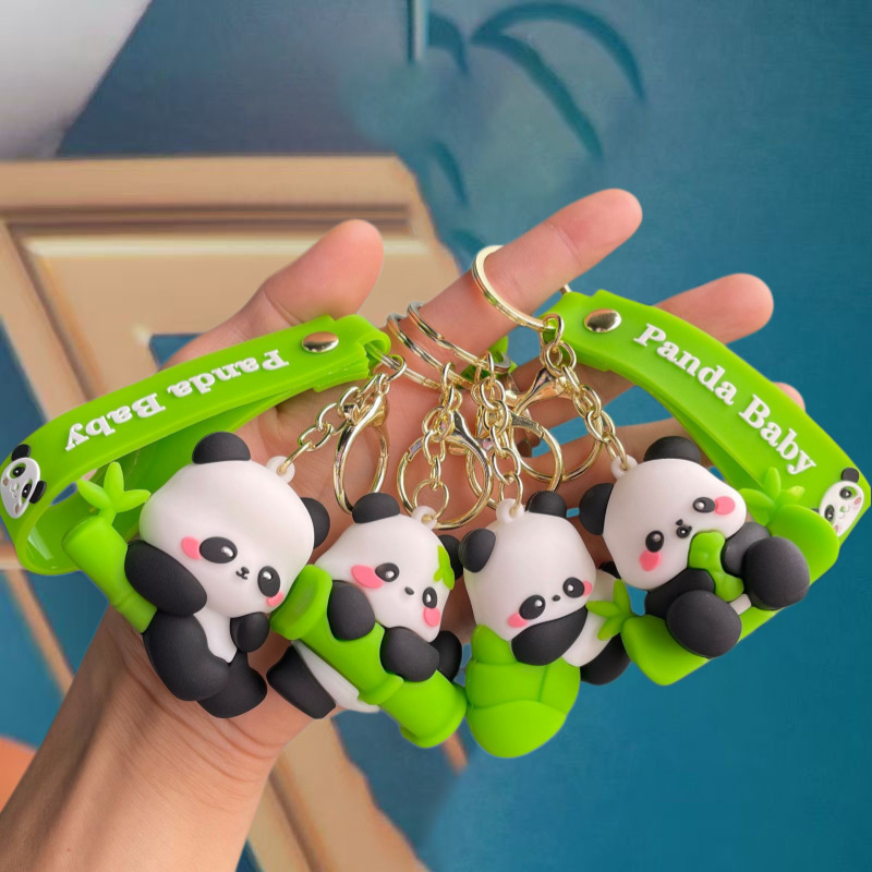 Cartoon Panda Keychain Holding Bamboo Giant Panda Bag Doll Panda Plush Toy Souvenir Small Gift Wholesale Internet Celebrity