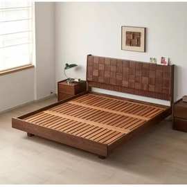 老榆木实木床家用复古大床卧室双人床矮床悬浮床全实木主卧大床