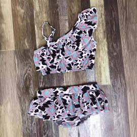 精品外贸婴幼儿欧美跨境外贸批发西部奶牛纹女孩夏季泳衣套装