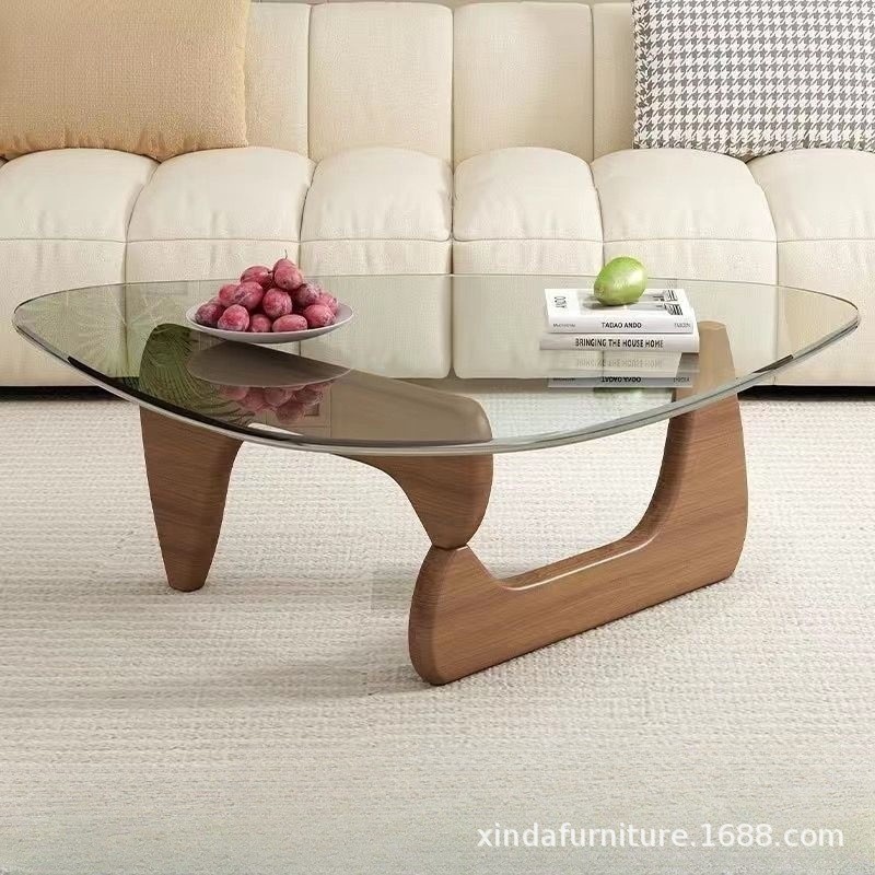 Transparent glass+walnut solid wood leg
