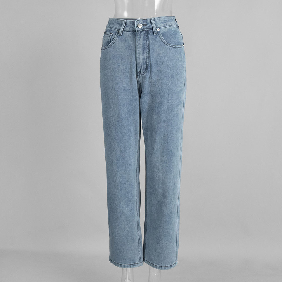 Quần jeans nữ ống đứng lưng cao phong cách thanh lịch, chất cotton nguyên chất ôm dáng — màu xanh chi tiết 3