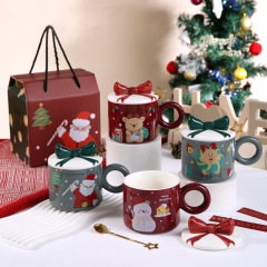 クリスマスマグカップ蓋付き陶磁器カップクリスマスプレゼントカッププレゼントセット対外貿易コップ卸売り陶磁器