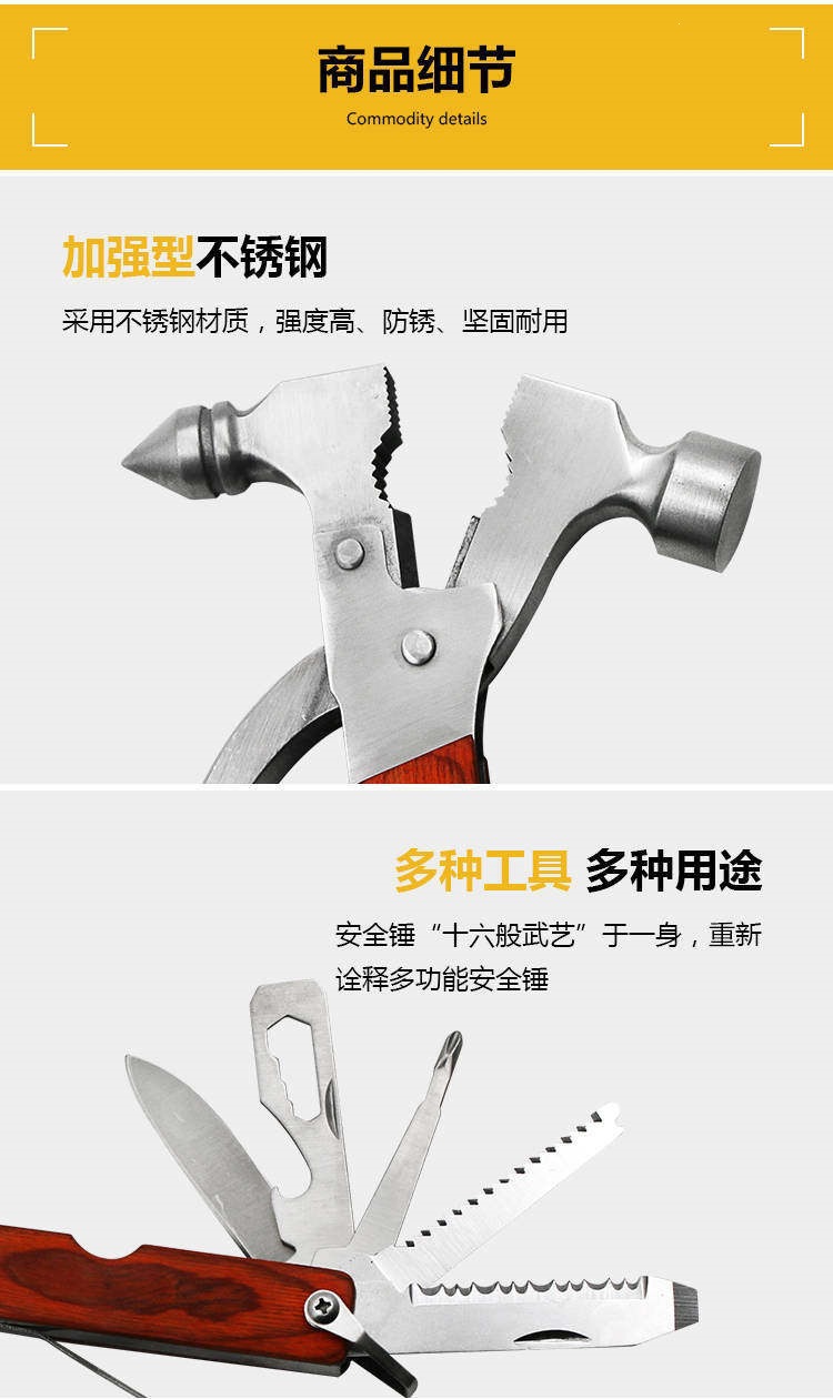 Multi-Purpose Stainless Steel Multifunctional Car Safety Hammer, Life-Saving Window Breaker, Foldable Car Safety Axe, Metal Cone-Shaped