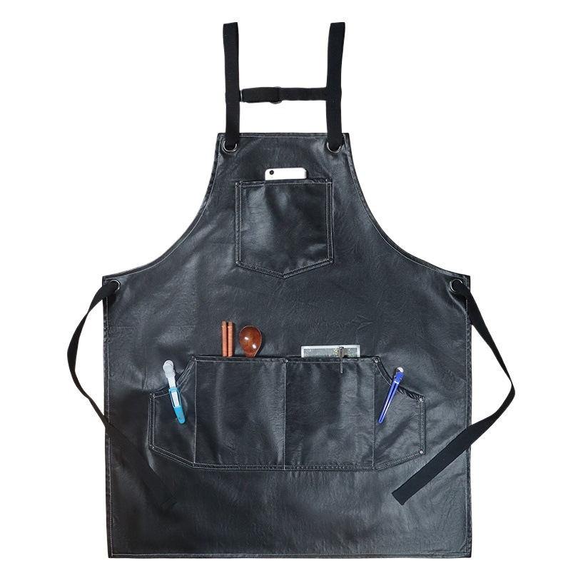 Comercio exterior PU delantal impermeable a prueba de aceite de cuero suave cabello permanente teñido artista cocina catering ropa de trabajo hogar delantal al por mayor