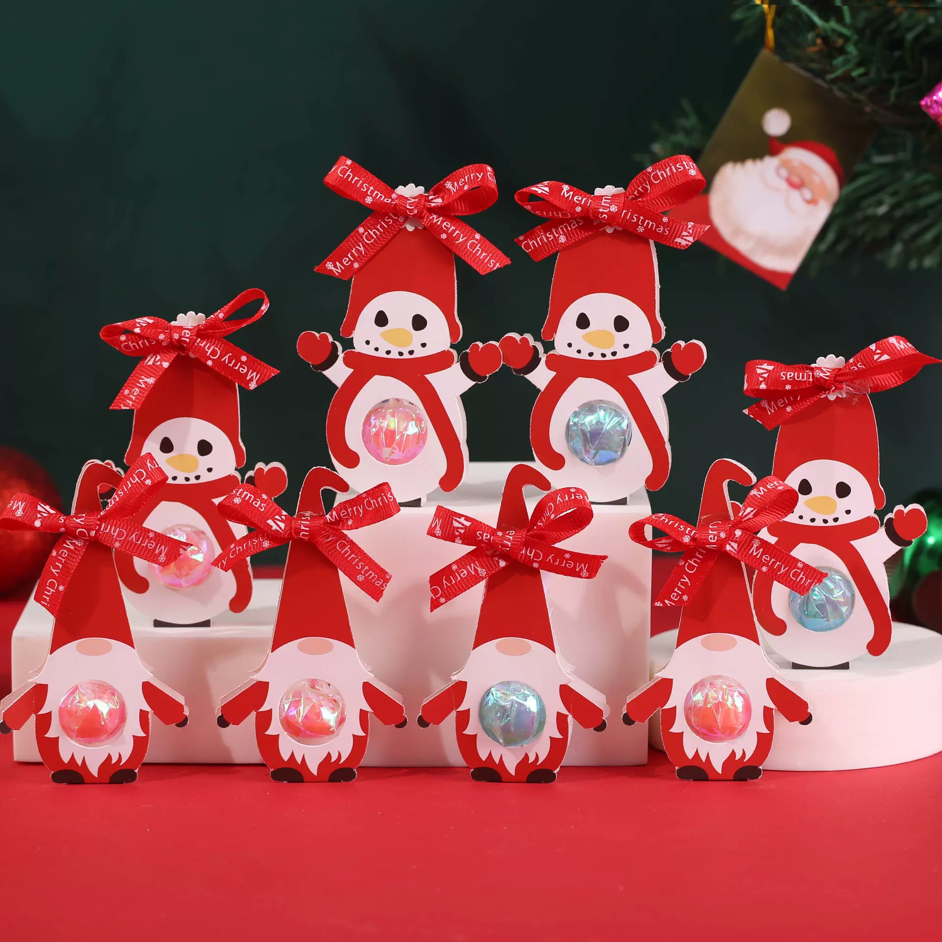 圣诞雪人小矮人造型棒棒糖装饰卡片糖果盒可爱卡通创意糖纸卡盒子