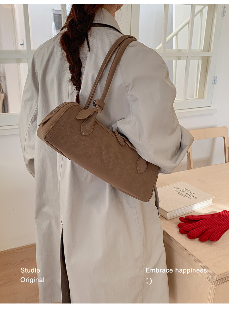 Große Schultertasche Aus Wildleder Für Damen Retro Matte Optik_voghion.com