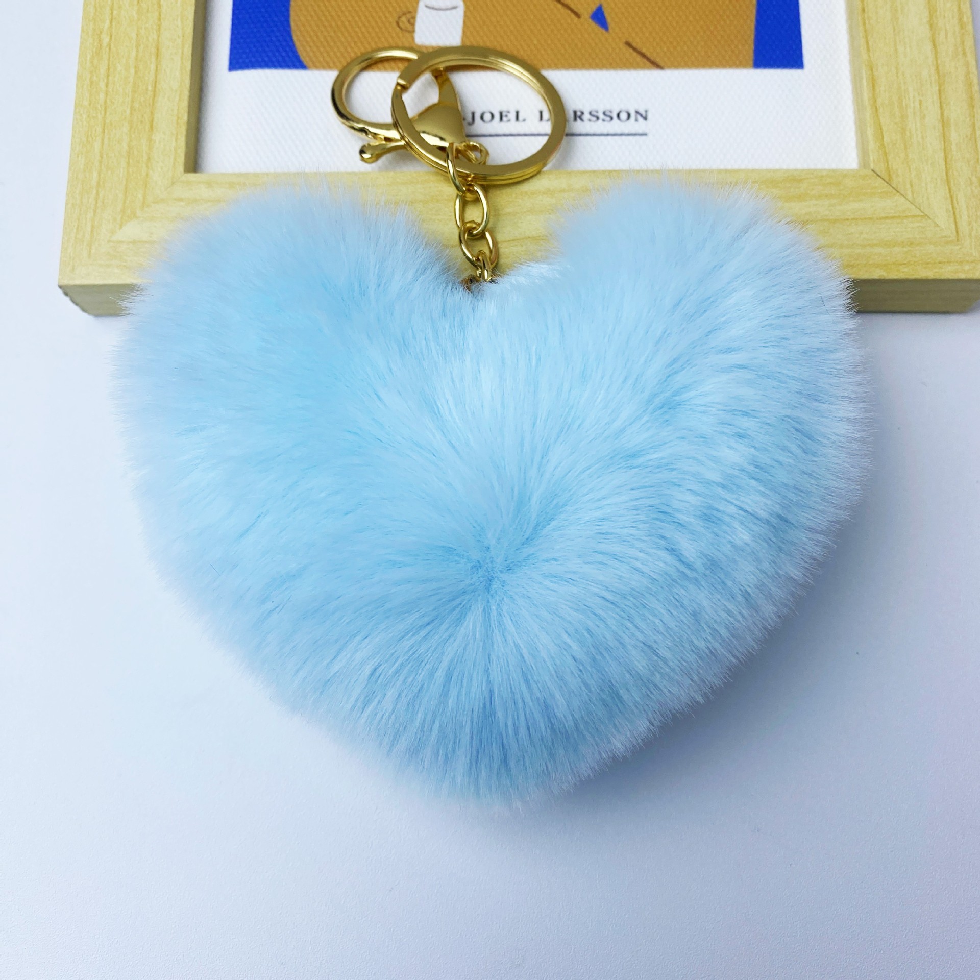 愛の毛玉キーホルダー、イミテーションウサギ毛桃型ぬいぐるみペンダント、カップル、車、バッグの飾り、ギフト、卸売、手作り