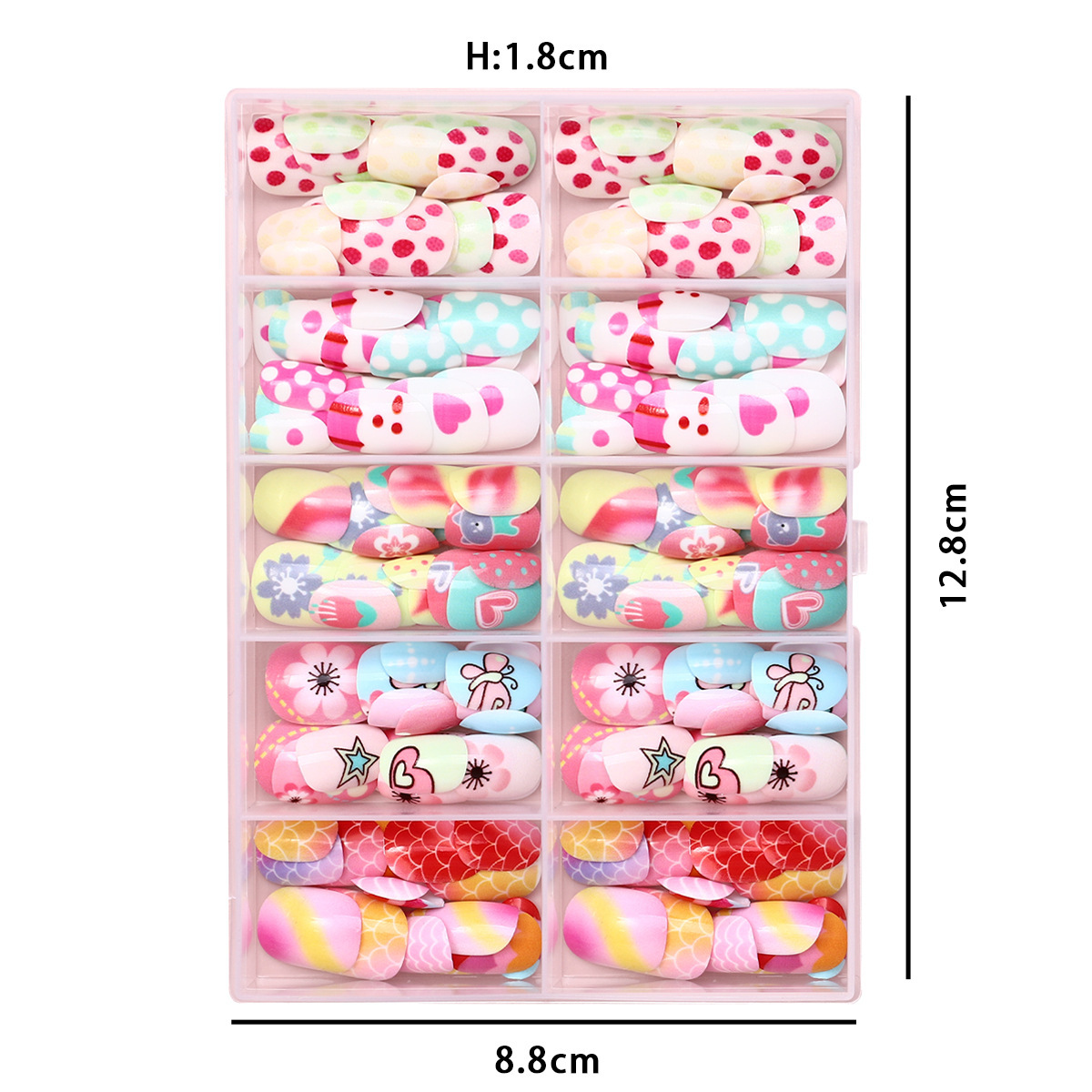 Nuevo niño impresión UV desgaste de uñas 120 piezas de caja de uñas falsas lindas dibujos animados mezclados parches de uñas