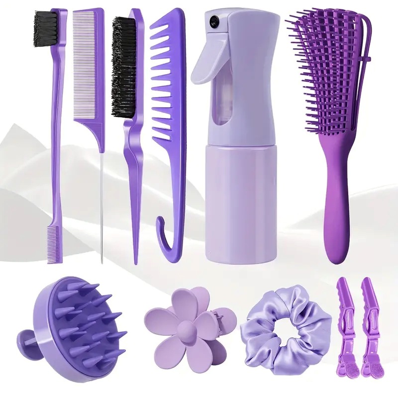 Temu cepillo de lavado de cabello botella de pulverización continua peinado de punta de cola peinado vacío peinado estilo peinado de cabello conjunto de cabello