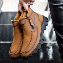 2025秋冬季新品跨境大码手工缝线马丁靴休闲加棉中帮外贸男鞋批发